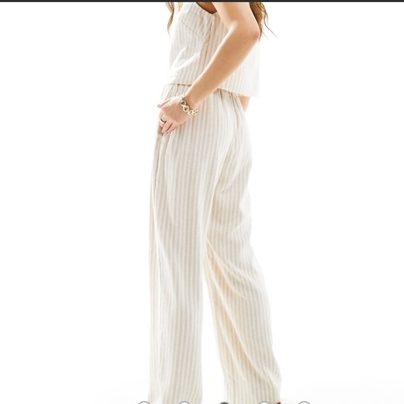 Abercrombie & Fitch Beige Stripe Linen Blend  Wide Leg Pants Women's Size XXL - Picture 6 of 7